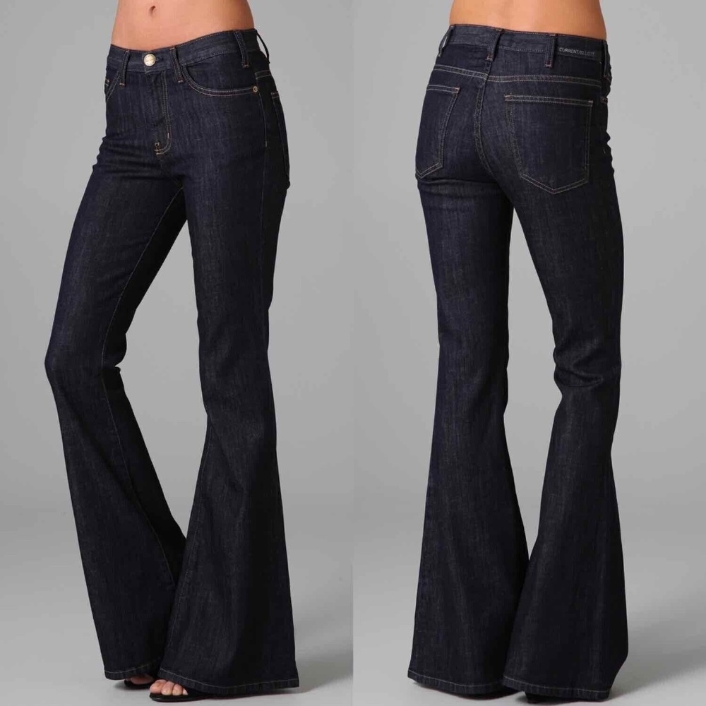 Current/Elliott High Rise Bell Flare Wide Leg Patriot Wash Stretch Jeans